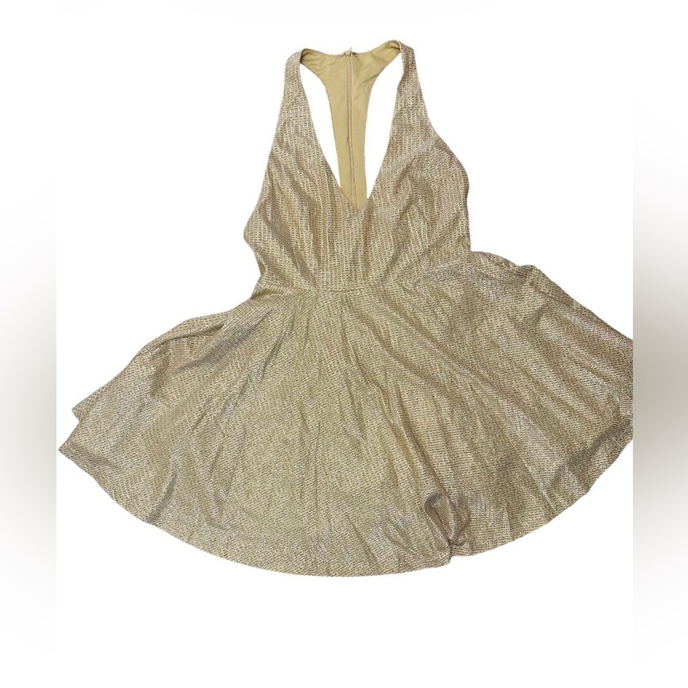 Lulu’s Apryl Mae Gold Glitter Metallic Halter Skater Dress Womens Medium NWT - Picture 7 of 14